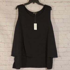 NWT DG2 Diane Gilman Black Sleeveless Layered Blouse  - 2X